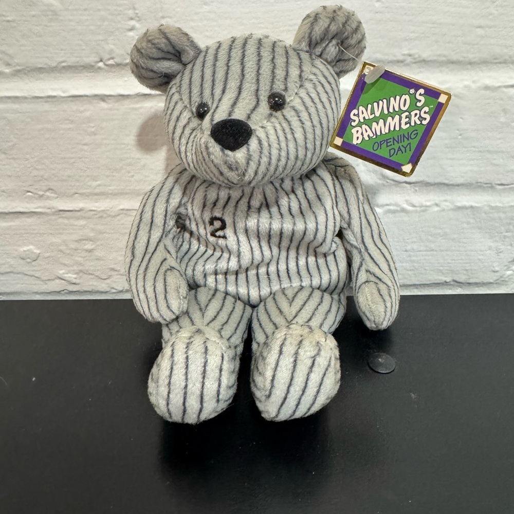 NWT Derek Jeter Pin Striped Gray & Blue Teddy Bear Plush